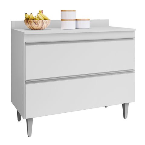 Balcão de Cozinha com Tampo 100cm 2 Portas Julia M24 Branco - Mpozenato