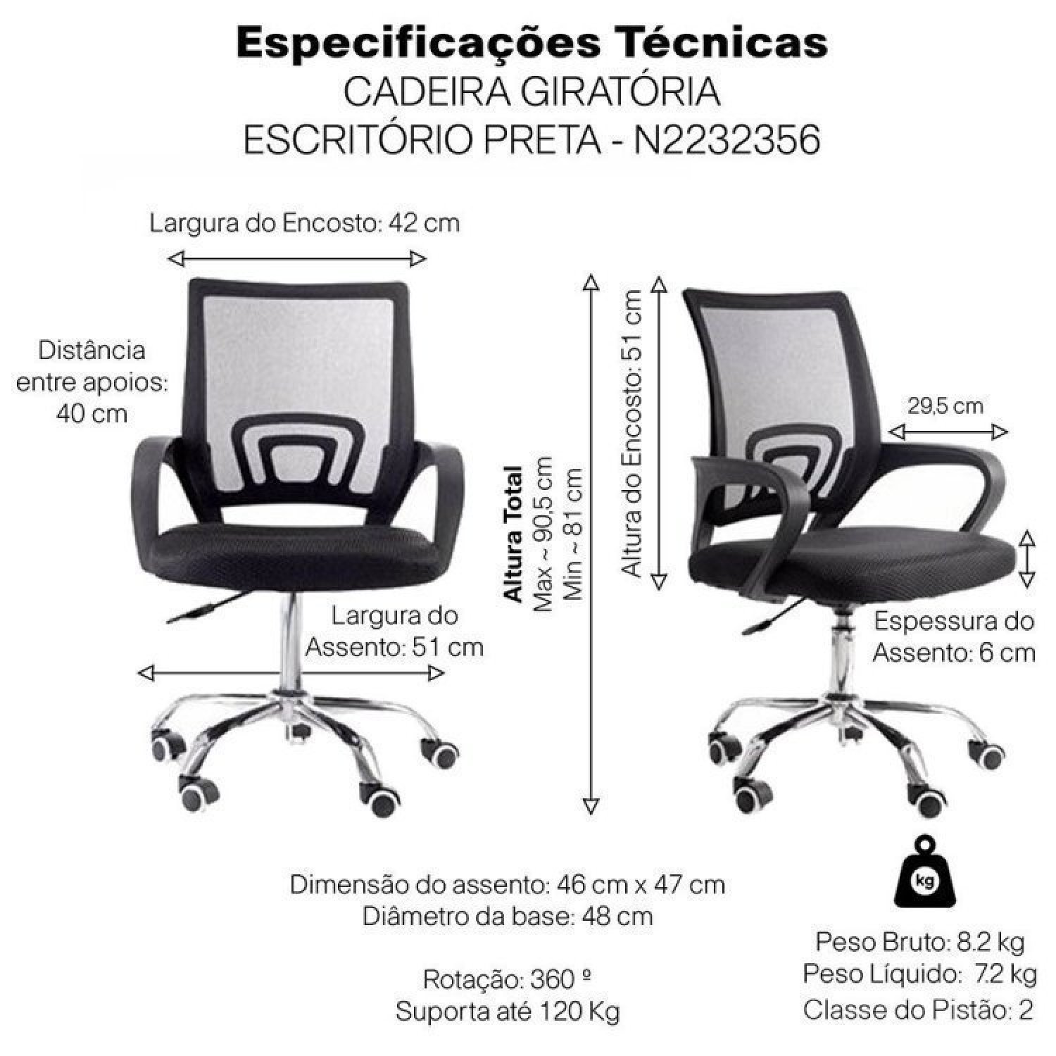 Kit 5 Cadeiras para Escritório Diretor Giratória Office Arco Estofado Mesh - 6