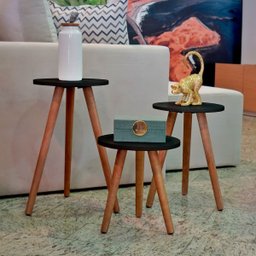 Kit 3 Mesas Laterais de Apoio Pé Palito Sala Preta - 3