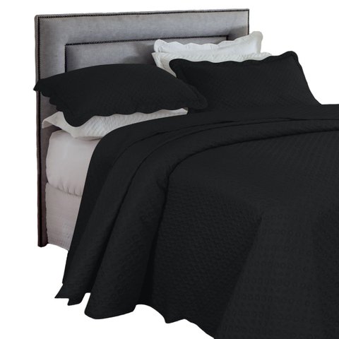 Cobre Leito Queen 3 Peças 2,40m X 2,60m - Colcha Bouti Queen Luxo Decorativa Preto