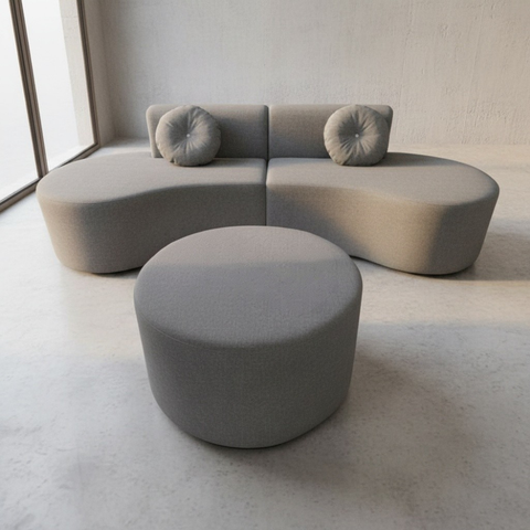 Sofá Modular Orgânico Monterrey 260cm + Puff Linho Cinza
