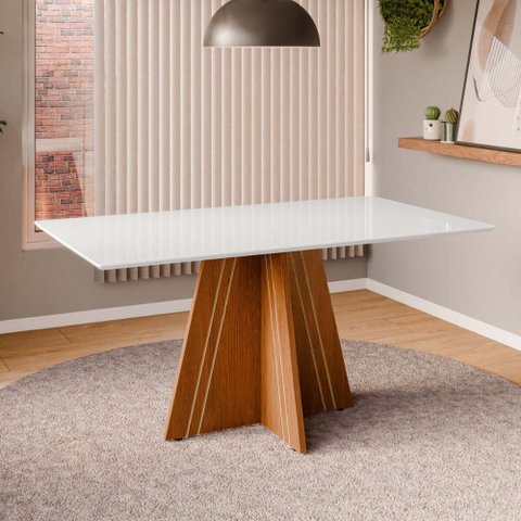 Mesa de Jantar com Vidro 6 Lugares Multimóveis Cr50249 Cinamomo/off White