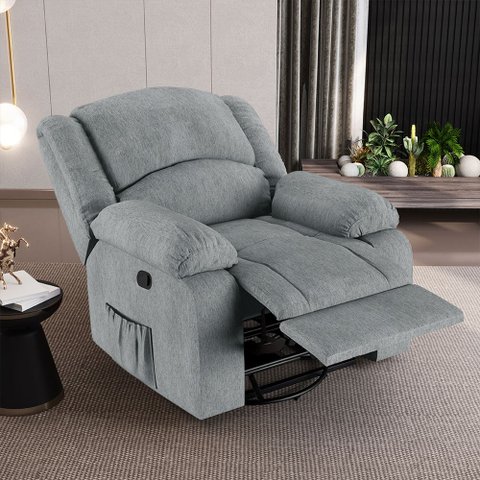 Poltrona do Papai Reclinável Sala de Cinema Madrid Glider Manual Giratória Massagem USB Linho Cinza 