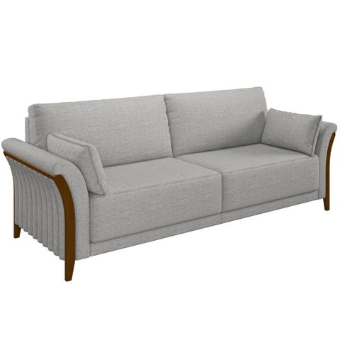 Sofá 03 Lugares para Sala de Estar Pés em Madeira 222 Cm Stefan M03 Linho Cinza - Lyam Decor