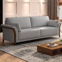 Ver imagem 2 de Sofá 03 Lugares para Sala de Estar Pés em Madeira 222 Cm Stefan M03 Linho Cinza - Lyam Decor