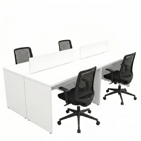 Conjunto Estação de Trabalho 4 Lugares com 4 Cadeiras Escritório Mesa 120x60cm