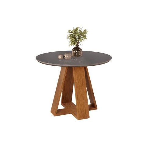 Mesa de Sala Jantar Celeste C- Tampo Madeirado Vidro Redondo 103x103cm Freijo-cinza Urbano - Dj Mó