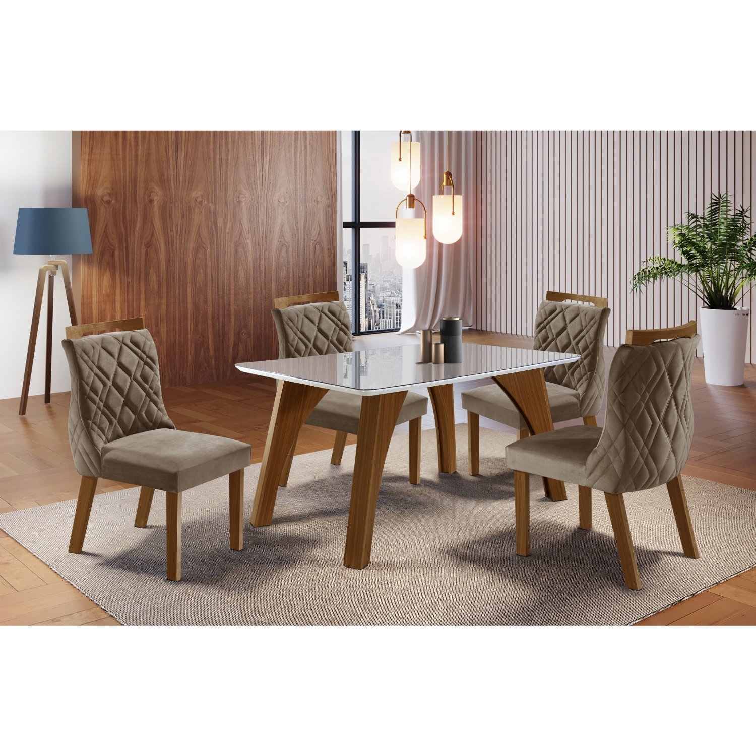Conjunto Sala de Jantar Mesa Porto com 4 Cadeiras Madri - 1