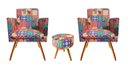 Ver imagem 1 de Kit 2 Poltronas Decorativa Nina + Puff Redondo Suede Patchwork Pés Madeira Ms Decor