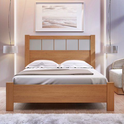 Cama Casal Premium 100% MDF Marrom/Cinamomo/Off White