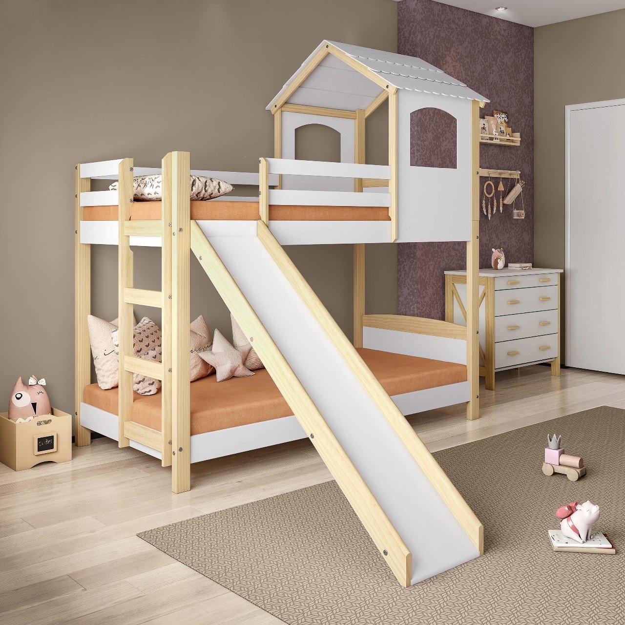 Beliche Infantil Casinha com Escorregador Madeira e Mdf - Casatema - 6