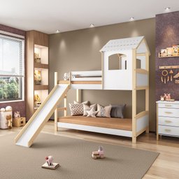 Beliche Infantil Casinha com Escorregador Madeira e Mdf - Casatema - 1