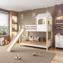 Ver imagem 1 de Beliche Infantil Casinha com Escorregador Madeira e MDF - Casatema MadeiraOriginals Branco/Marrom
