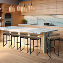 Ver imagem 6 de Kit 5 Banquetas Quadrada Junco Cappuccino para Balcão Ilha Cozinha Área Gourmet Bancada Piscina Bar