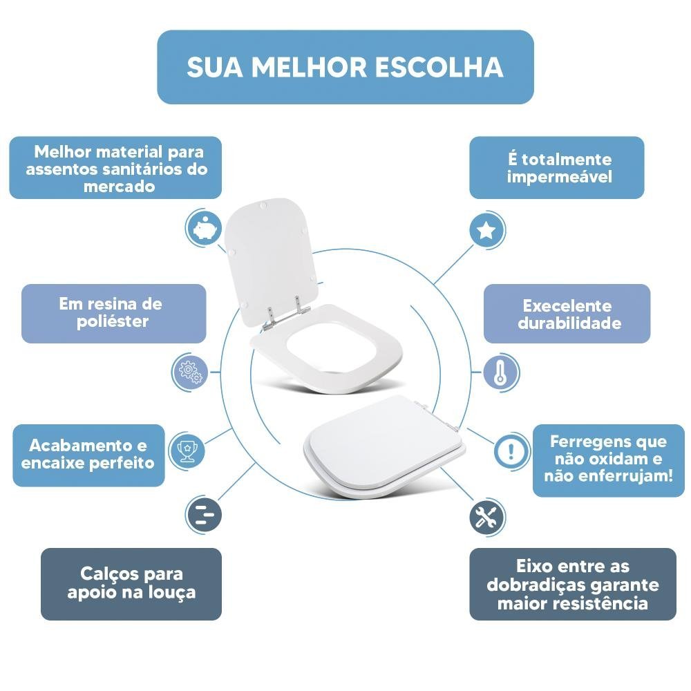 Tampa Vaso Sanitário Poliester Acrilico Piano Branco para Bacia Deca - 4