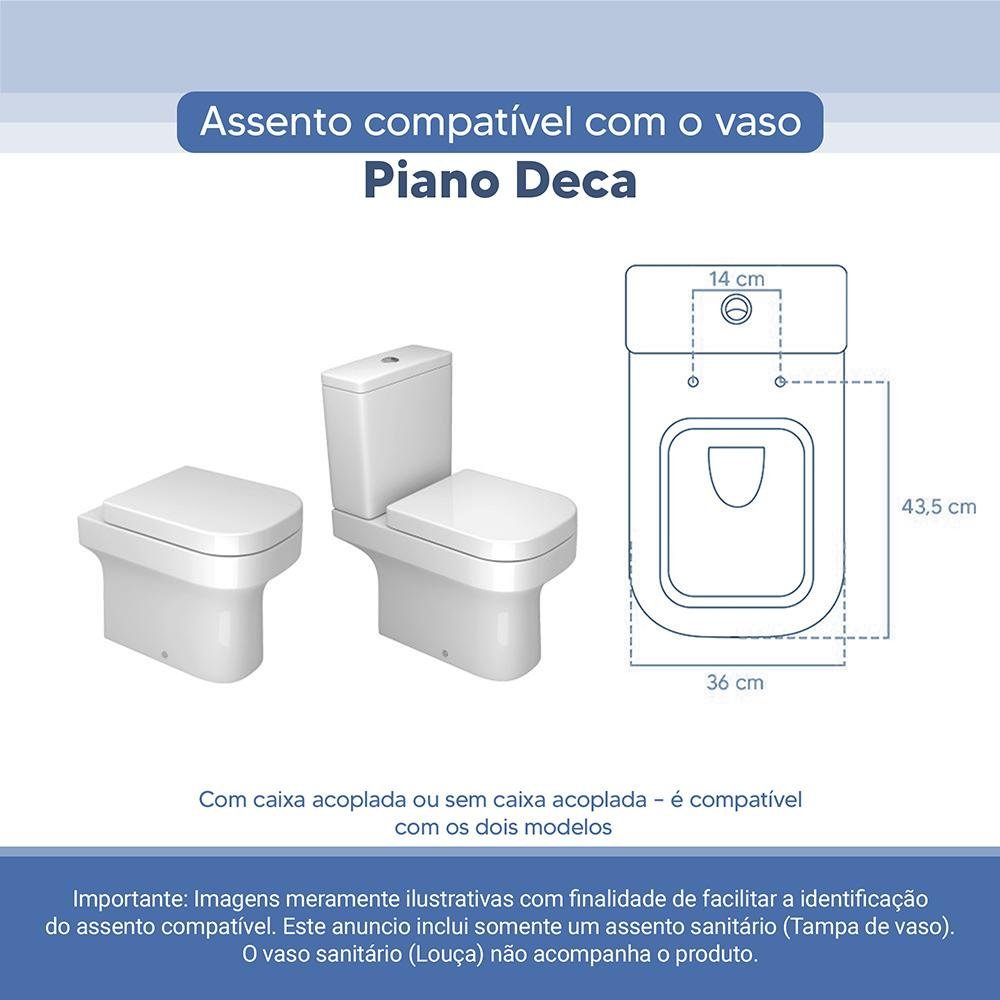 Tampa Vaso Sanitário Poliester Acrilico Piano Branco para Bacia Deca - 3