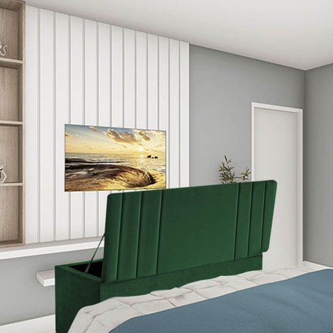 Calçadeira Baú Recamier Estofada Cama de Casal 140cm Grécia Suede Verde- Mabe Magazine