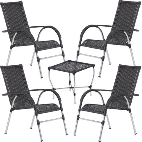 Conjunto de 4 Cadeiras e Mesa de Centro Área Externa Resistente a Chuva e Sol Trama Original