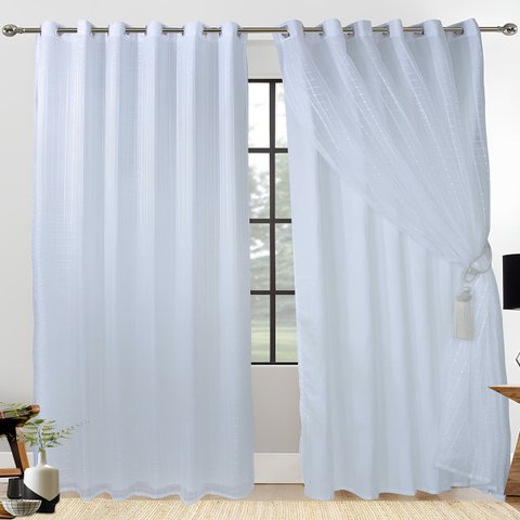 Cortina Microfibra com Voil Xadrez 2,00m X 1,80m Forro Branco