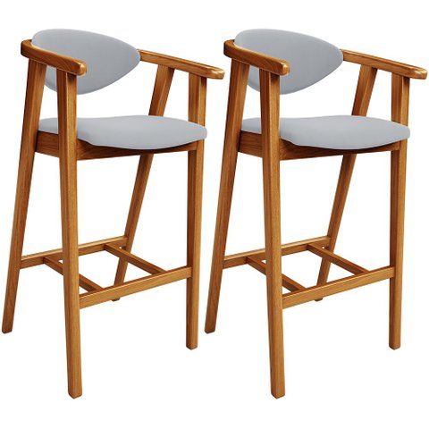 Kit 02 Banquetas Alta Para Cozinha Bancada Bar Sala de Jantar Fixa Cecília L02 Suede Cinza - Lyam De