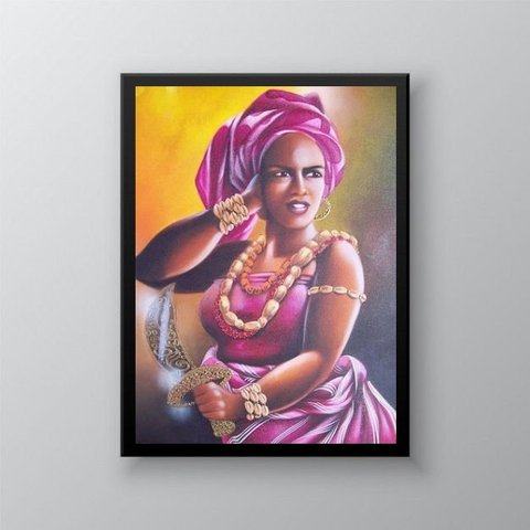 Quadro Umbanda Orixá Obá 45x34cm:madeira Preta