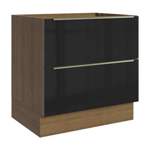 Balcão de Cozinha 80 Cm 2 Gavetas (sem Tampo) Rustic/preto Lux Madesa Rustic/preto