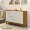 Ver mais imagens de Quarto de Bebê Berço Evolution + Guarda Roupa 4P + Cômoda Sp Elfe Areia Fosco / Savana