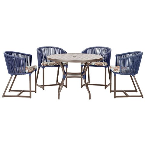 Mesa com 4 Cadeiras de Jantar Roma 100cm e Noronha em Aluminío Marrom Corda Nautica Estofado 6 Trama