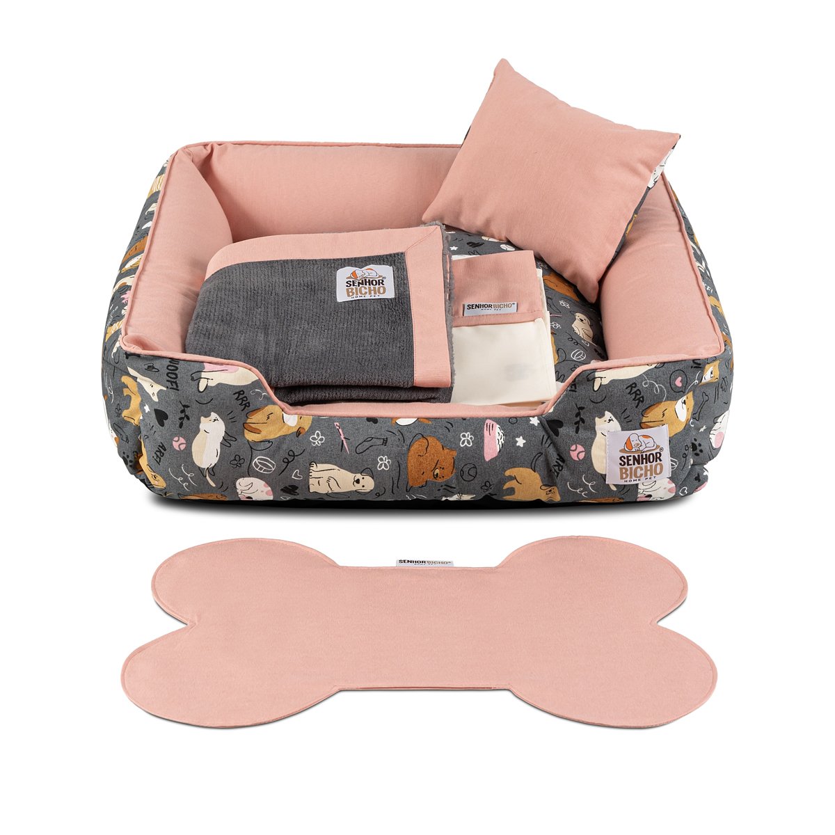 Enxoval Cama de Cachorro Impermeável com Zíper Pandora 63x63 Aumigos Rose - 3