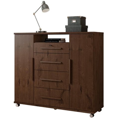 Comoda 4 Gavetas 2 Portas 1 Nicho com Rodizios Versa 135 cm Jacaranda Zanz