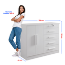 Ver imagem 3 de Cômoda com Sapateira e 5 Gavetas com Chave e Divisória Porta-Treco Tampo MDF Zeus Branca