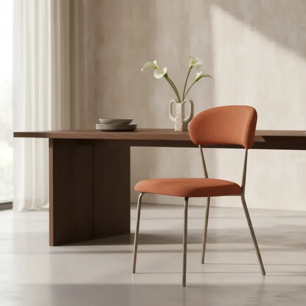 2 Cadeiras Jantar Linho Terracota Estrutura Tubo Champagne