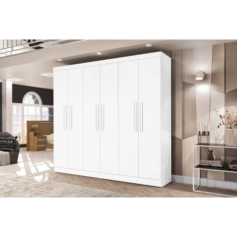 Roupeiro / Armário / Guarda Roupas Mali 06 Portas com Puxadores em Madeira Amplo Espaço Interno com