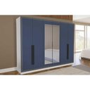 Ver imagem 1 de Guarda Roupa 6 Portas (2 C/ Espelho) e 4 Gavetas Valência Branco/azul - Politorno