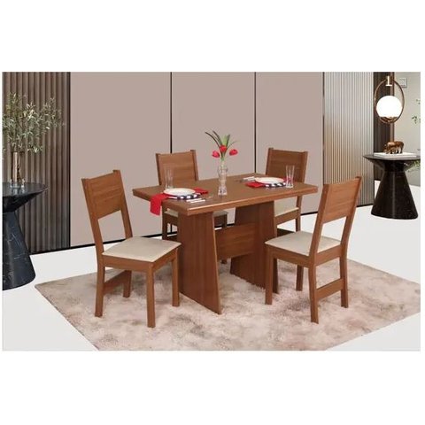 Conjunto Sala de Jantar Mesa Destak com 4 Cadeiras Milena Naturalle - Móveis São Carlos