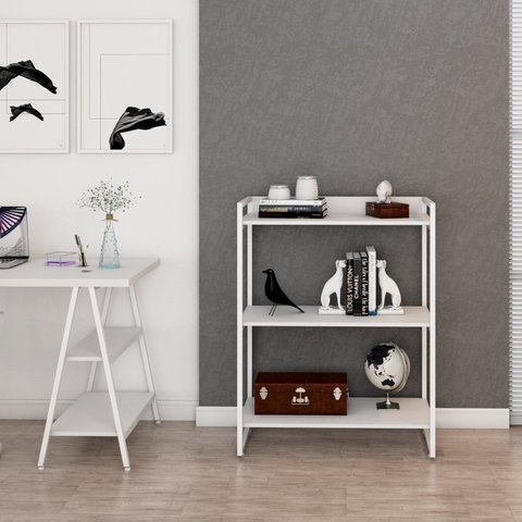 Estante de Livros Industrial Aço 80CMX104CM 3 Prateleiras Kuadra Branco