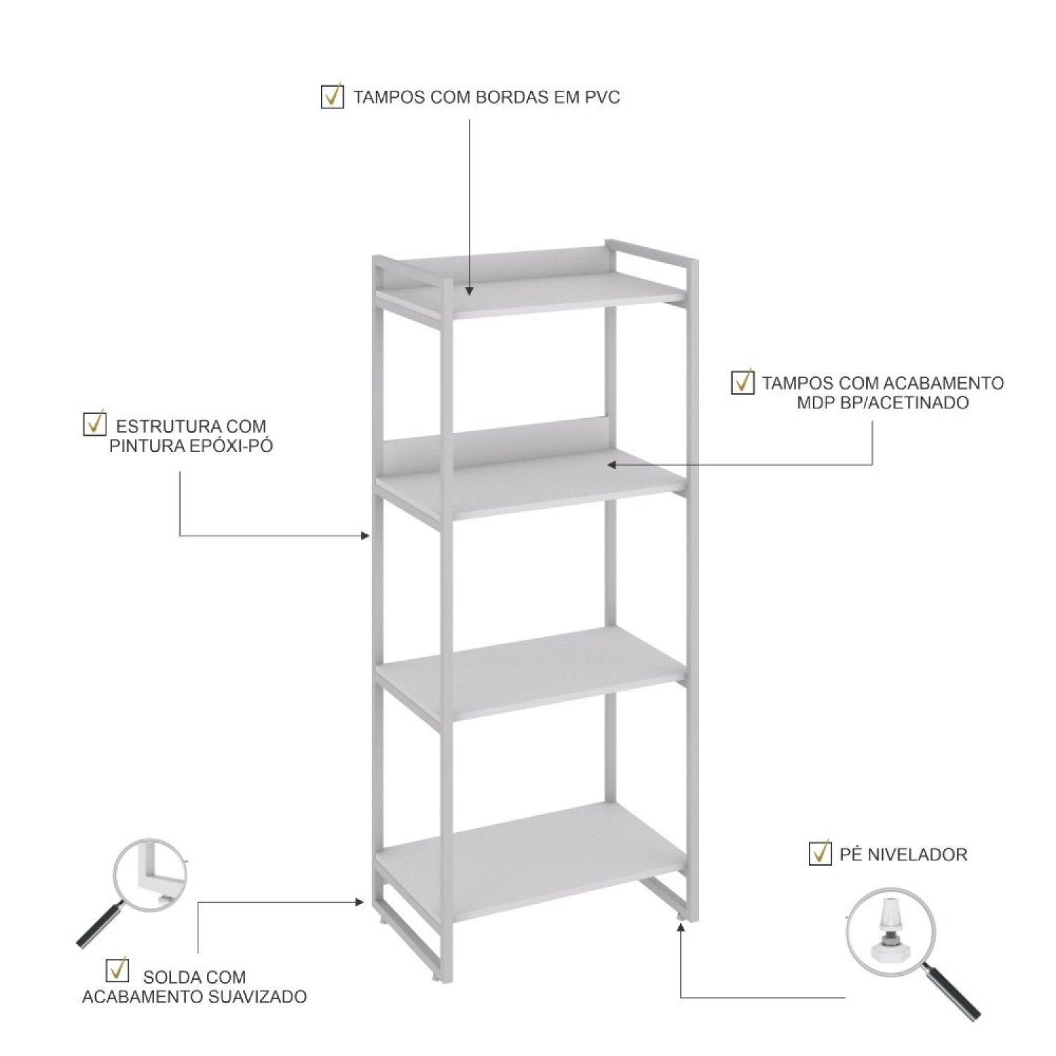 Estante para Livros Industrial 145cmx60cm 4 Prateleiras Kuadra - 5