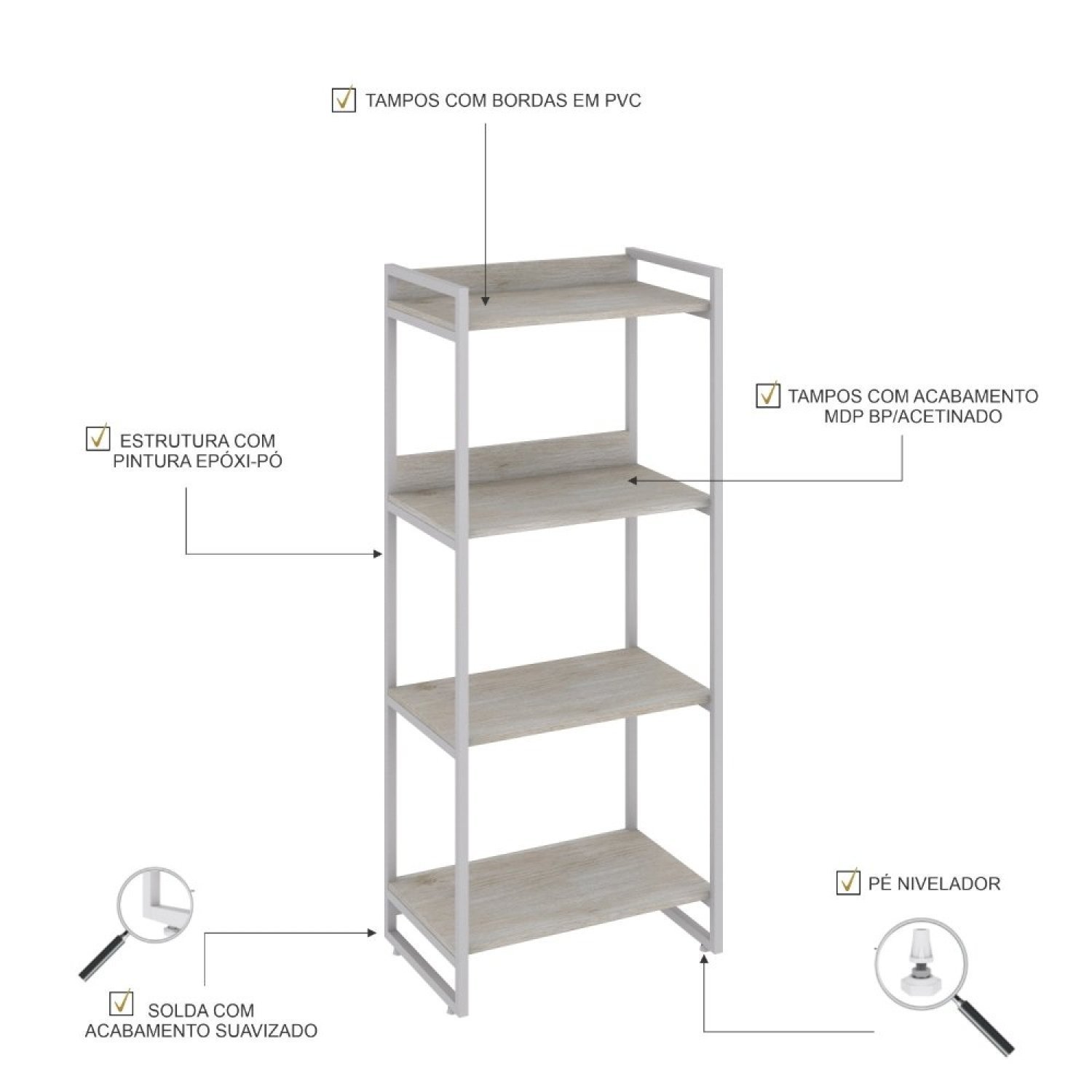 Estante para Livros Industrial 145cmx60cm 4 Prateleiras Kuadra - 5