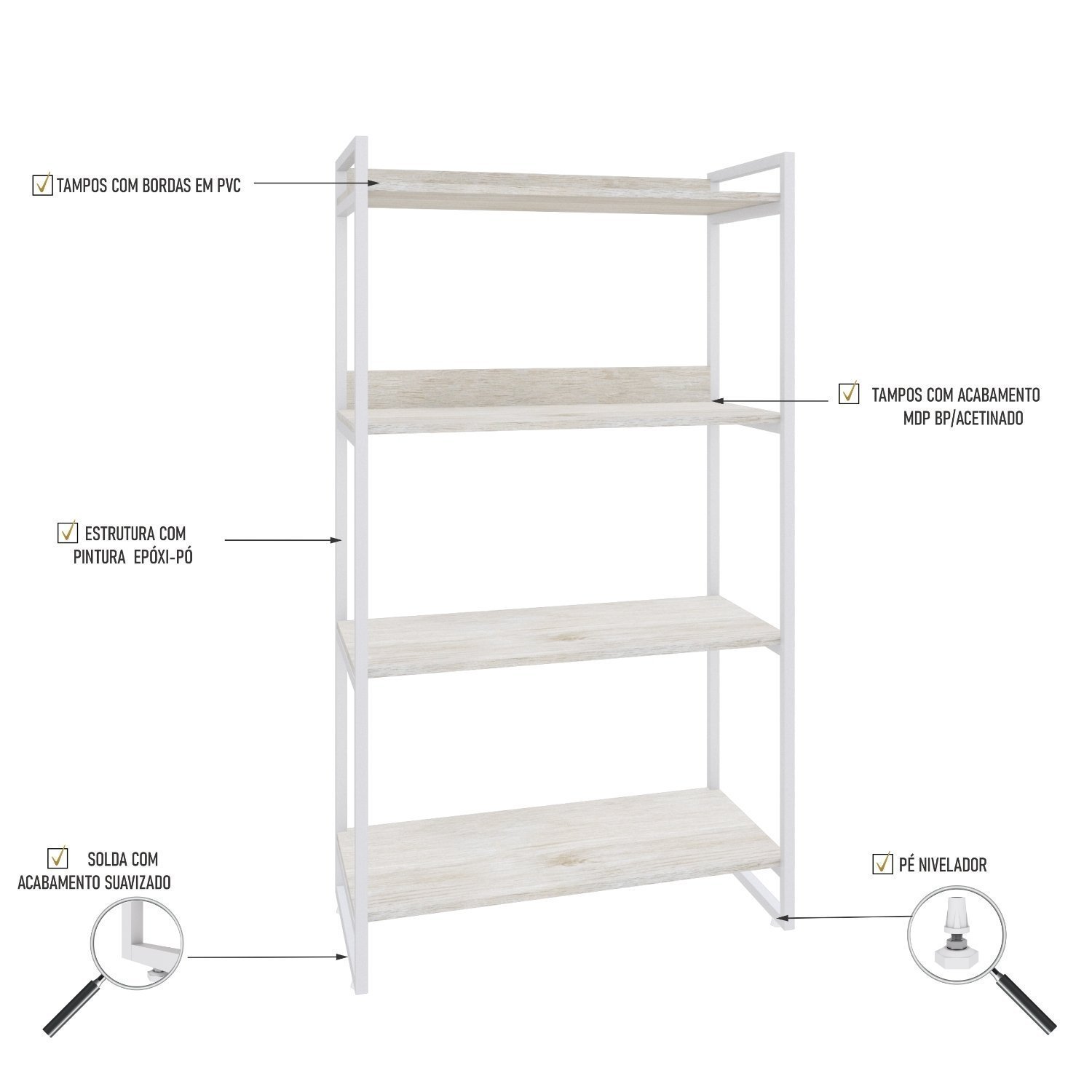 Estante para Livros Industrial 145cmx80cm 4 Prateleiras Kuadra - 5