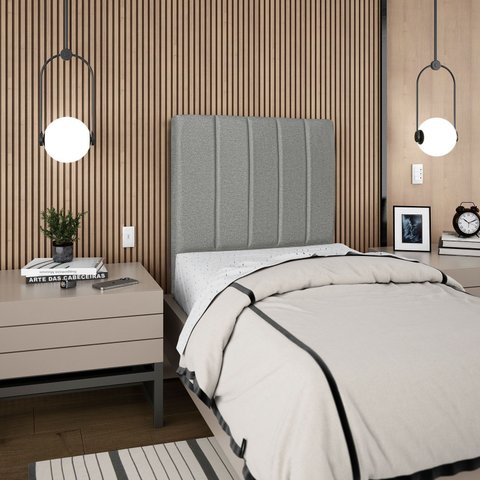 Cabeceira Estofada Solteiro Carla 90cm Linho Cinza Escuro