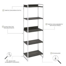 Estante para Livros Industrial 187cmx60cm 5 Prateleiras Kuadra - 5