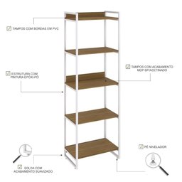 Estante para Livros Industrial 187cmx60cm 5 Prateleiras Kuadra - 5