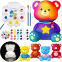 Ver imagem 1 de Luminária Ursinho Abajur LED Infantil para Pintar + Kit Pintura Tinta Guache Pincel Paleta