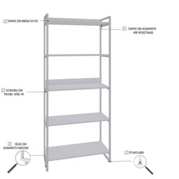 Estante para Livros Industrial 187cmx80cm 5 Prateleiras Kuadra - 5
