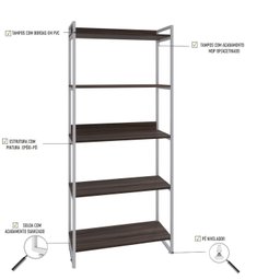 Estante para Livros Industrial 187cmx80cm 5 Prateleiras Kuadra - 5