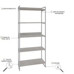Estante para Livros Industrial 187cmx80cm 5 Prateleiras Kuadra - 5