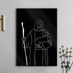 Quadro Jesus One Line - Preto e Branco 33x24cm:moldura Preta - 1