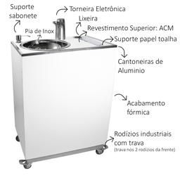 Pia Portátil para Profissionais da Saúde em Madeira Branca - Torneira Eletrônica - Ultra Móveis - 4