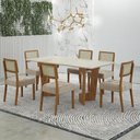 Ver imagem 1 de Mesa de Jantar Liz 160x80cm Vidro 25mm Cinamomo Off White com Kit 6 Cadeiras Veludo Bege - Valdemóve