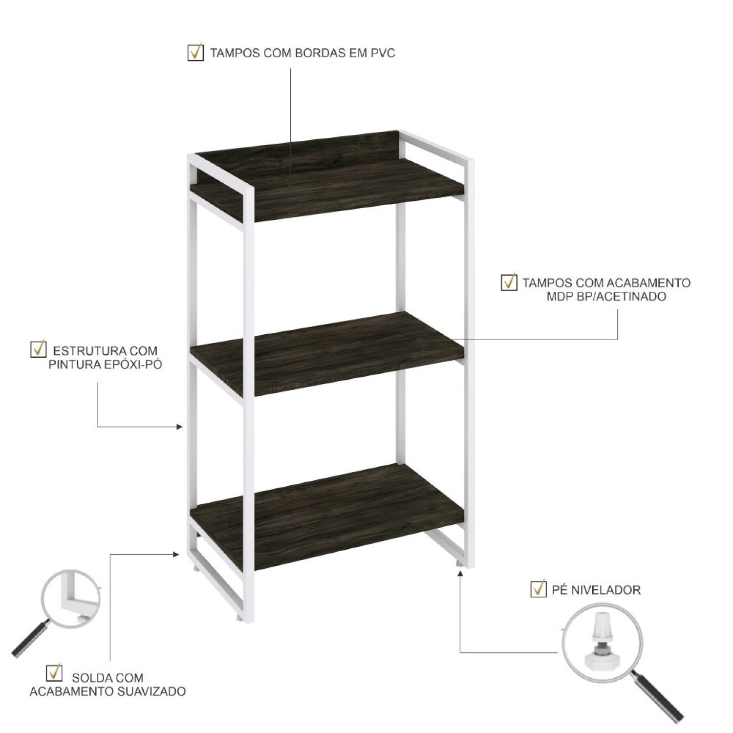 Estante para Livros Industrial 104cmx60cm 3 Prateleiras Kuadra - 5